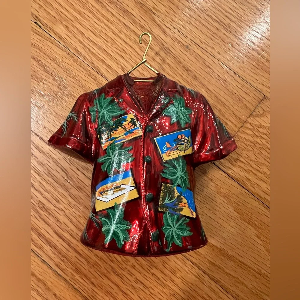 Rare Red Hawaiian Shirt glass Ornament